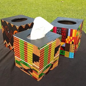 Wooden Tissue Box Cover Ankara African Fabric 3 Styles Housewarming Gift Afrocentric Ethnic Statement