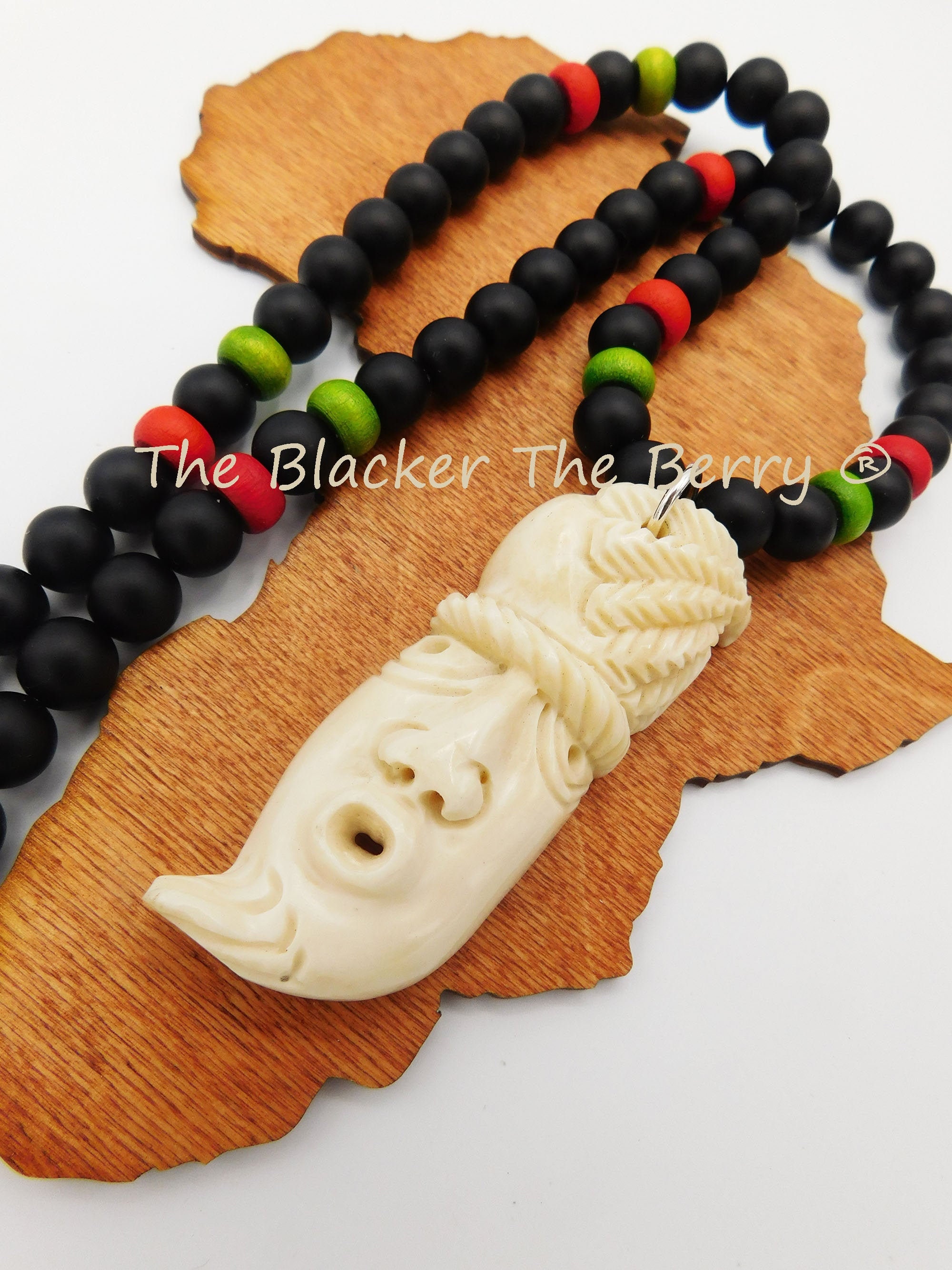 African Bone Necklace Black Beaded Jewelry Ethnic Afrocentric the ...