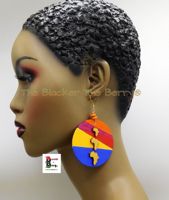 African Earrings Wooden Handmade Hand Painted Women Jewelry - Etsy