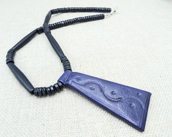 Leather Necklace African Beaded Black Jewelry Gift for Her Handmade African Statement Unique Purple Black