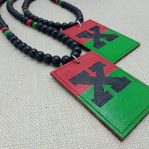 RBG Necklaces X Pendant African Red Black Green Wood Beaded Jewelry Pride Men Handmade