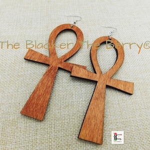 Large Wood Ankh Earrings Egyptian Pendant Wooden Extra Large Gift Women Jewelry