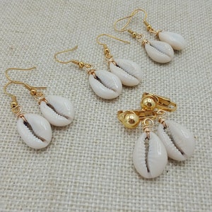 African Cowrie Shell Earrings Afrocentric Minimalist Dangle Under 10 Gift ideas for her Gold