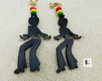 Diva Clip On Earrings African Lady Jewelry Wooden Black Rasta Beaded Non Pierced