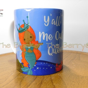 Taza de sirena, taza afrocéntrica azul hecha a mano, cola de sirena, regalo para niños adolescentes afroamericanos
