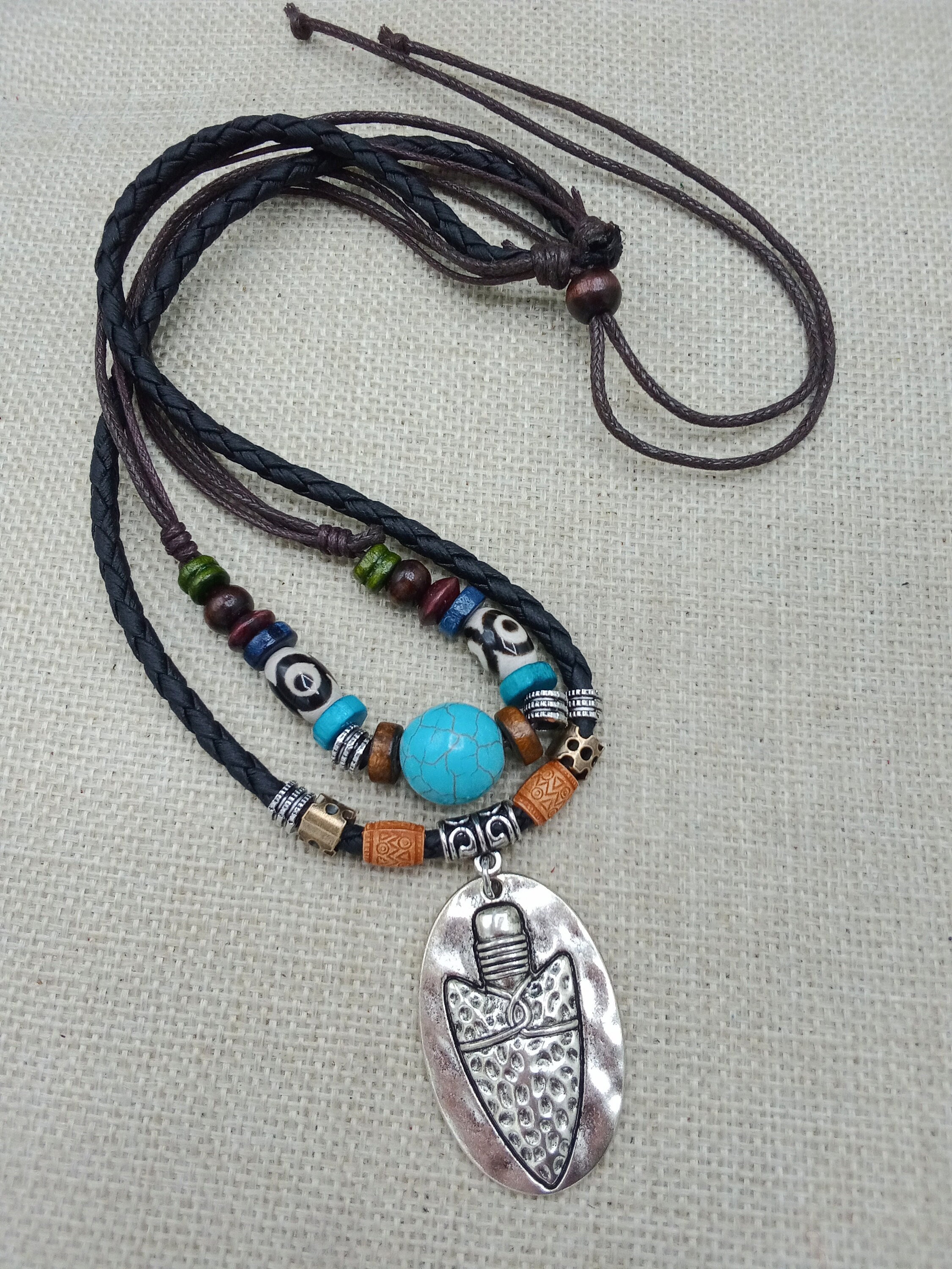 Tribal Silver Spearhead Necklace Pendant Adjustable Jewelry