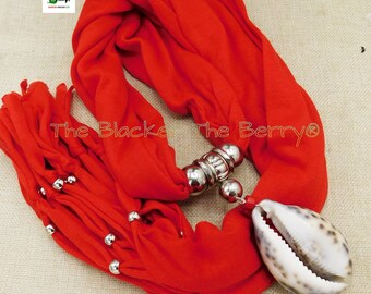 Cowrie Scarves Red Fall Accessories Gift Ideas for Her Birthday Christmas Statement