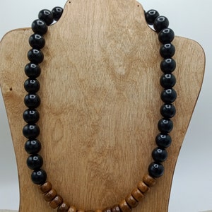 Wooden Beaded Necklace Brown Black Large Men Jewelry Handmade Statement Gift For Him