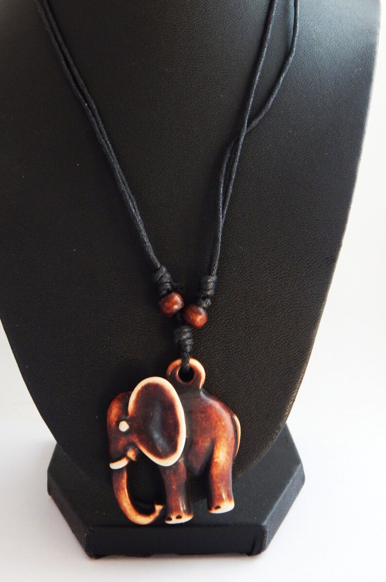 Brown Elephant Necklace African Jewelry Yak Bone Image 0