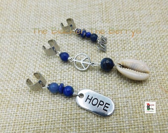 Hair Jewelry Accessories Peace Love Cowries Natural Stones Blue Beaded Summer Silver Hope