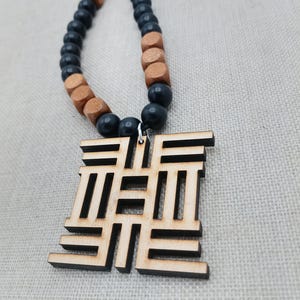 Africa Sankofa Nea Onnim Necklace Men Adinkra Wood Black Handmade The Blacker the Berry Design Gift for Him