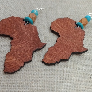 Africa Earrings Wooden Jewelry Handmade Beaded Turquoise