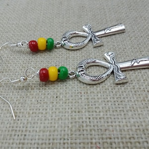 Ankh Earrings Silver Egyptian Cross Dangle Gift for Her African Rasta Handmade
