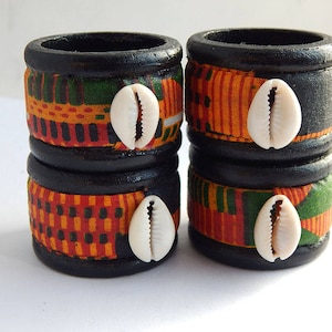 Kente Napkin Ring Holder Set of 4, 8 or 12 Cowrie Shell Home Decor Kitchen Accessories Table Setting Handmade  African