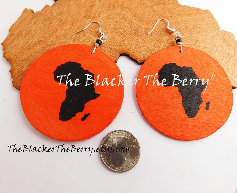 Africa Earrings Wooden Jewelry Orange Black African Afrocentric Motherland Ethnic