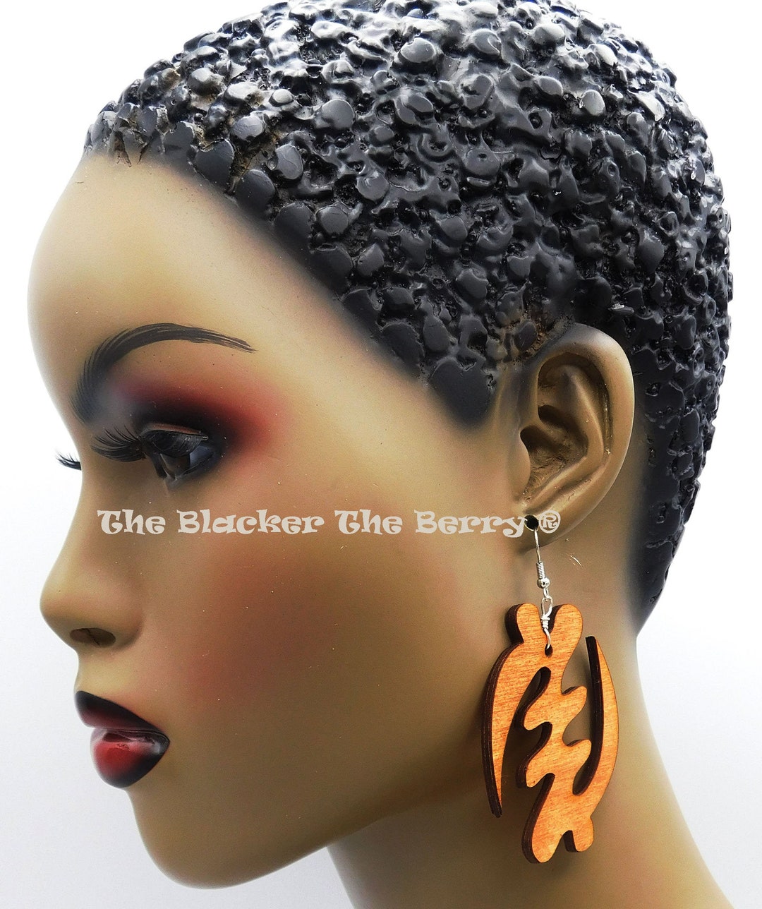 Gye Nyame Wooden Earrings – Large Or Small, Gold Mirror & Black Acrylic Design