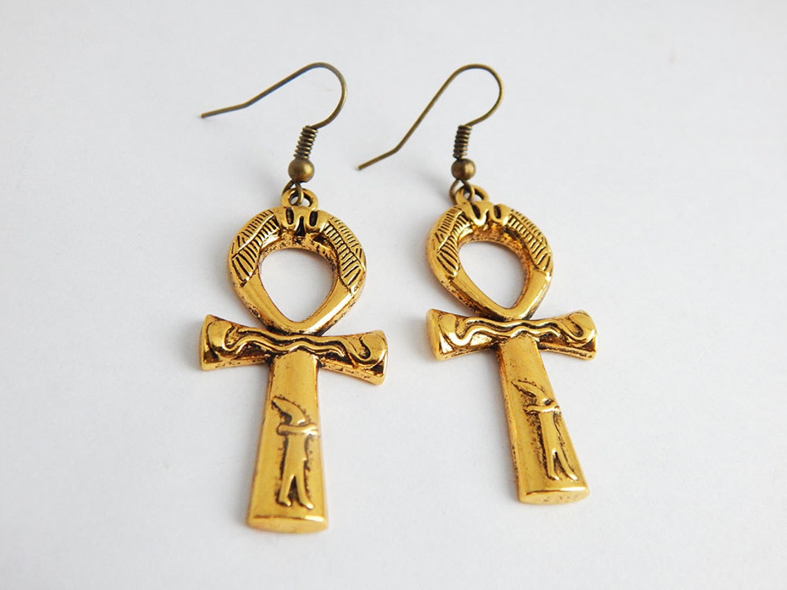 Gold Ankh Earrings Ankh Pendant Gold Ankh Earings Egyptian Etsy
