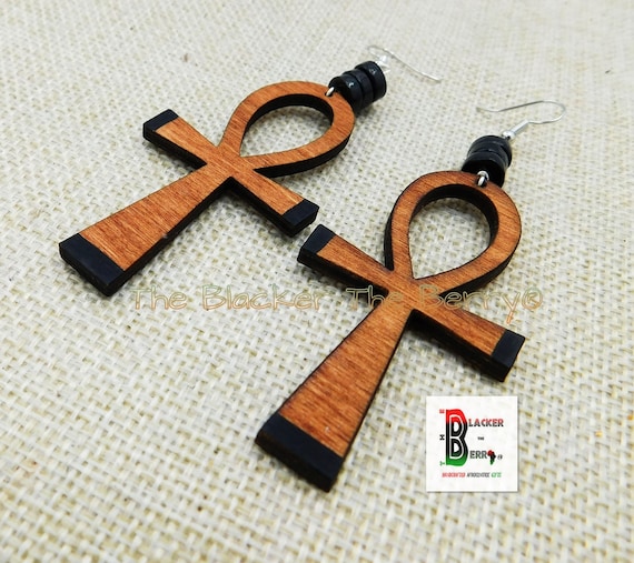 Wooden ankh earrings wholesale sale