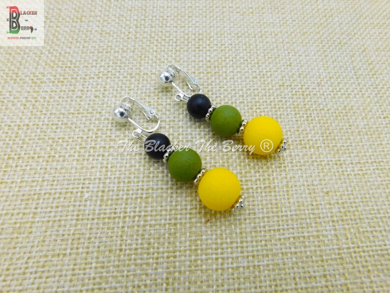 Jamaican Clip on Earrings Beaded Green Yellow Black Jewelry Etsy