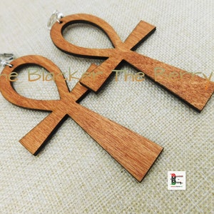 Large Wood Ankh Clip On Earrings Egyptian Pendant  Wooden Extra Large Non Pierced
