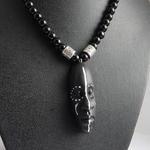 Tribal African Necklaces African Mask Beaded Necklace African Jewelry Afrocentric Face African Warrior Necklace