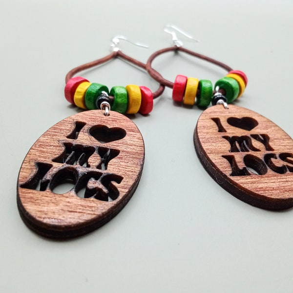 Love My Locs Bois Rasta Perles Cuir Bijoux Cadeau fait main pour elle Dreads Déclaration de cheveux