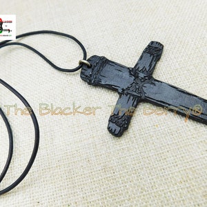 Wooden Necklace Cross Jewelry Jesus Pendant Black Handmade Religious Wood Gift for Him