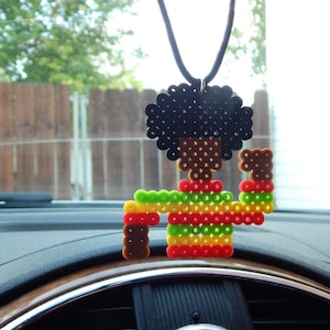 Afro Man Car Mirror Charm Perler Beads cute Car Accessories Afrocentric bead sprite Black Power Fist African Rear view mirror charm