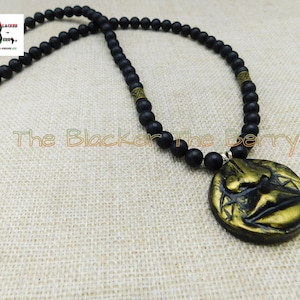 Tribal Jewelry African Mask Pendant Clay African Men Necklace Gold Tone