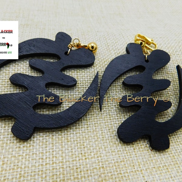 Black Gye Nyame Clip On Non Pierced Earrings Jewelry  Women Ethnic Afrocentric