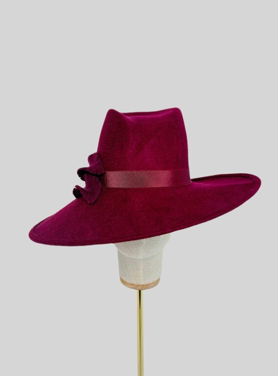 Wide Brim Fedora Hat in Deep Burgundy Wesley Wide Brim Fedora | Women main image 4