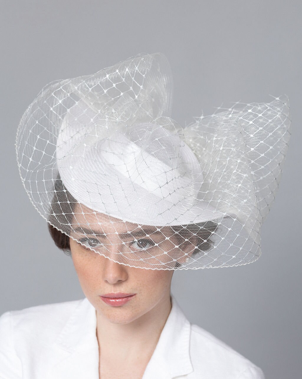 Bridal Veil Fascinator Boater Hat 