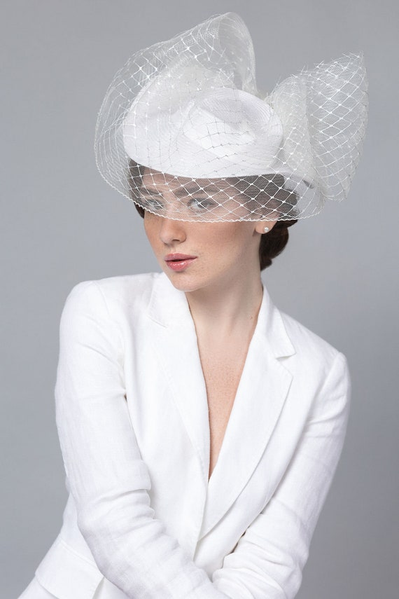 Bridal Veil Fascinator Boater Hat 