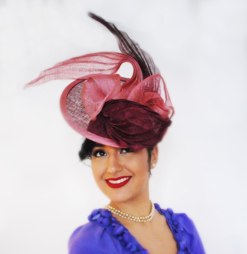 Gloria Hat, Sinamay Straw Handmade Hat, woman's mini hat fascinator, weddings, mother of the bride, racing royal ascot hat image 3