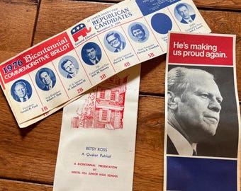 Free Ship! 2 Original Gerald Ford Bicentennial Ballots 1976 from Darby Twp PA and Pamphlet