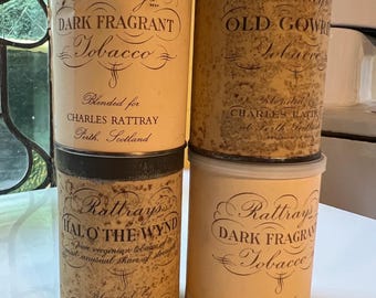 Set Of 4 VTG. Rattray’s Pipe Tobacco Empty Tins, Dark, Hall Wynd, & Gowrie