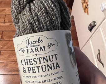 Free Ship! 100% Jacob Sheep Wool Yarn | Natural Undyed 2-Ply DK | Farm-Raised in Ohio | Blend of Chestnut and Petunia | 150 Yards