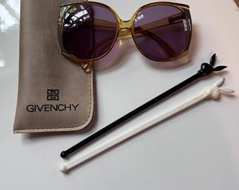 Free Ship! Vintage Oversized PLAYBOY Sunglasses + Bonus Givenchy Case & Stir Sticks - Retro!