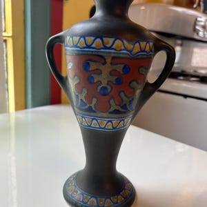 Free Ship! Antique Dutch Gouda Pottery Vase - Several Marks - Candia Holland, Art Deco, Beautiful