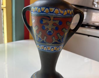Antique Dutch Gouda Pottery Vase. Approx 1920. Several Marks