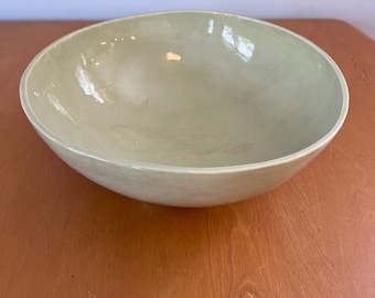 Celadon Glazed Salad Bowl - Hand-Made White Stoneware - Pig Feet!