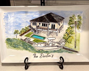 Custom Hand Painted Platter, Personalized, Home Portrait, Decorative Ceramic Plate