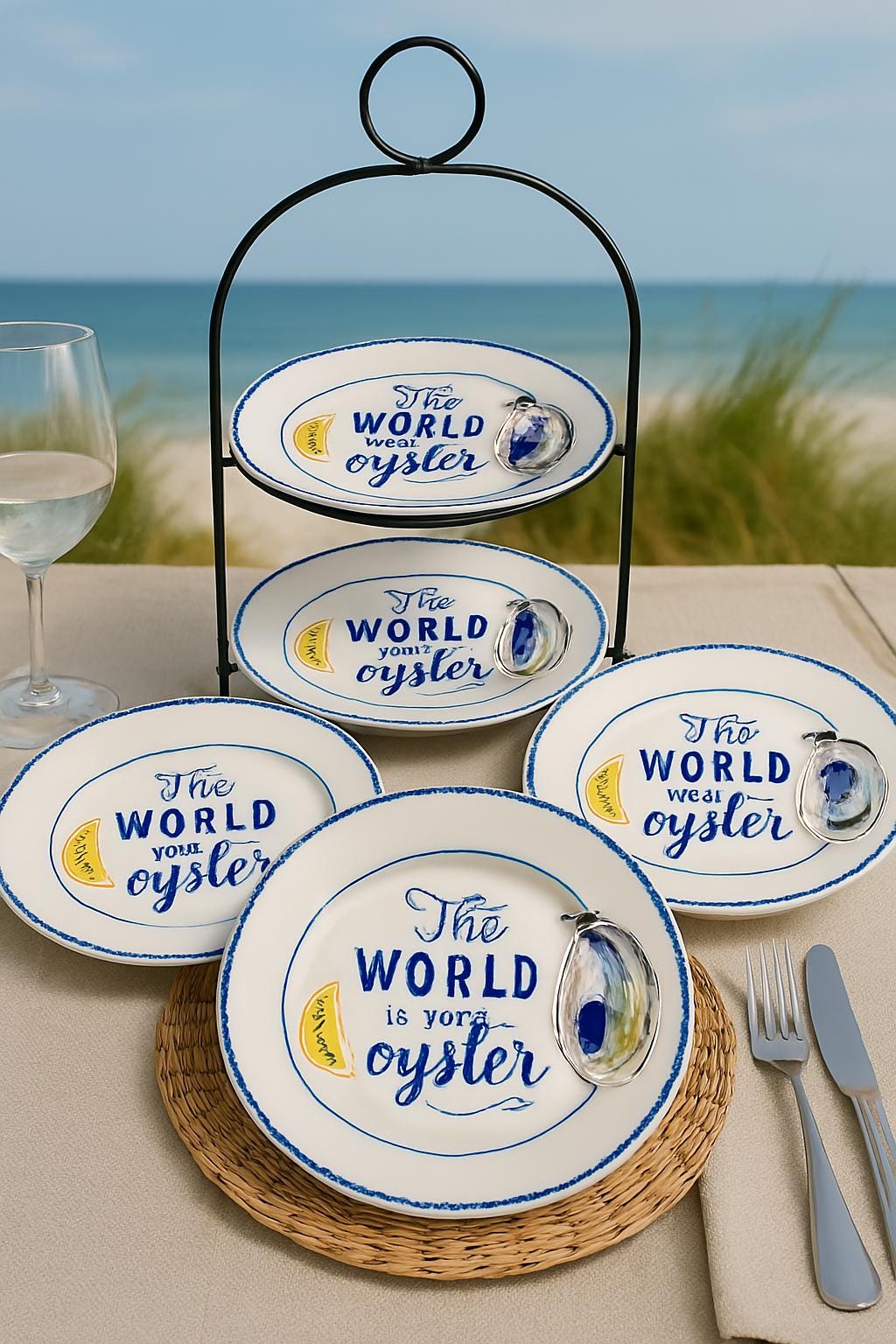 Custom Hand-Painted Ceramic Oyster Plates - Coastal Decor, Shell & Chic, Set of 4