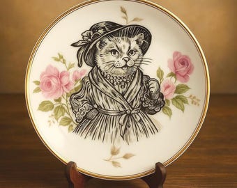 Wall Plate, Hand Painted, Cat, Princess, Madame Meowvelle