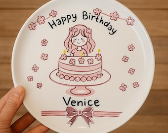 Personalized Birthday Plate, Hand Painted, Custom, Cake, Happy Birthday