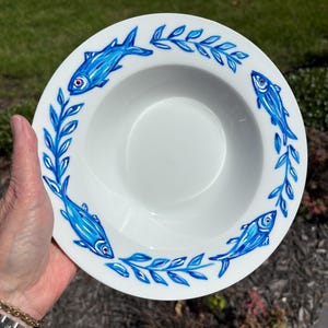 Hand Painted Sardine Pasta Bowl - Mediterranean Coastal Ceramic Dinnerware