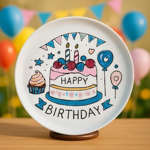 Birthday Plate, Hand Painted, Custom, Personalized,  Cake,  Gender Neutral