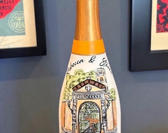 Custom Hand Painted Bottle, Artwork, Champagne, Drawings, Realtor, Wedding, Graduation Gift, Personalized