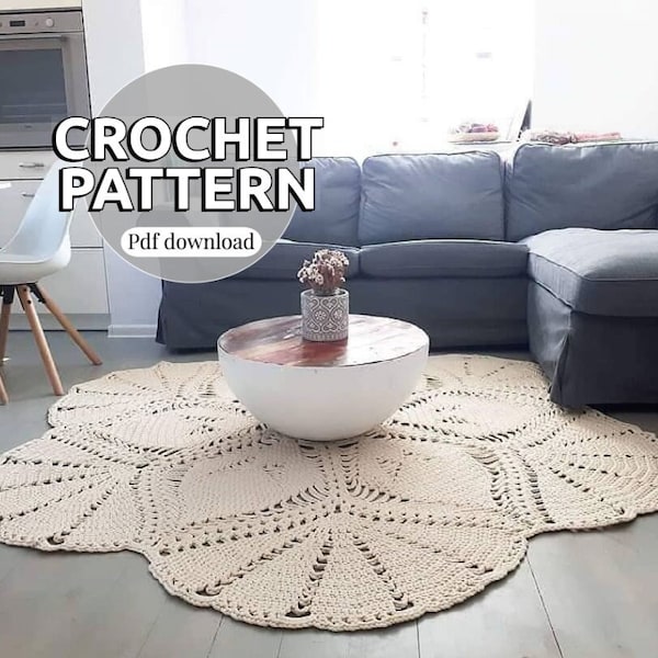 Crochet rug pattern, Round crochet carpet pattern, Big scale carpet PDF, Crochet patterns, Flower shape rug Life is a Flower, Interior idea.