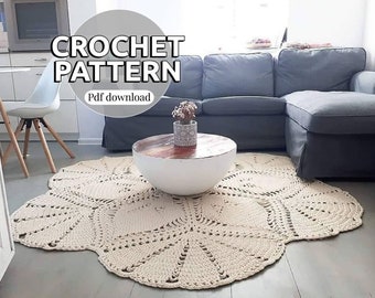 Crochet rug pattern, Round crochet carpet pattern, Big scale carpet PDF, Crochet patterns, Flower shape rug Life is a Flower, Interior idea.